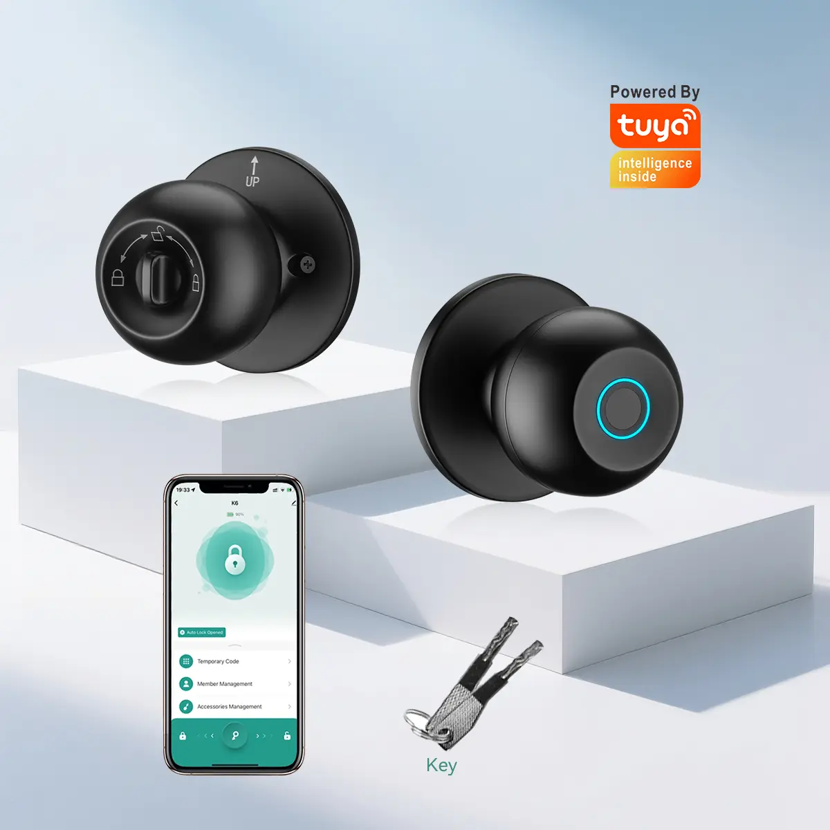 Biometric Smart Fingerprint Door Lock with Metal Knob, Keyless Entry, Bluetooth App Control, Local Data Storage, Auto Lock & Key Compatibility for Home, Garage