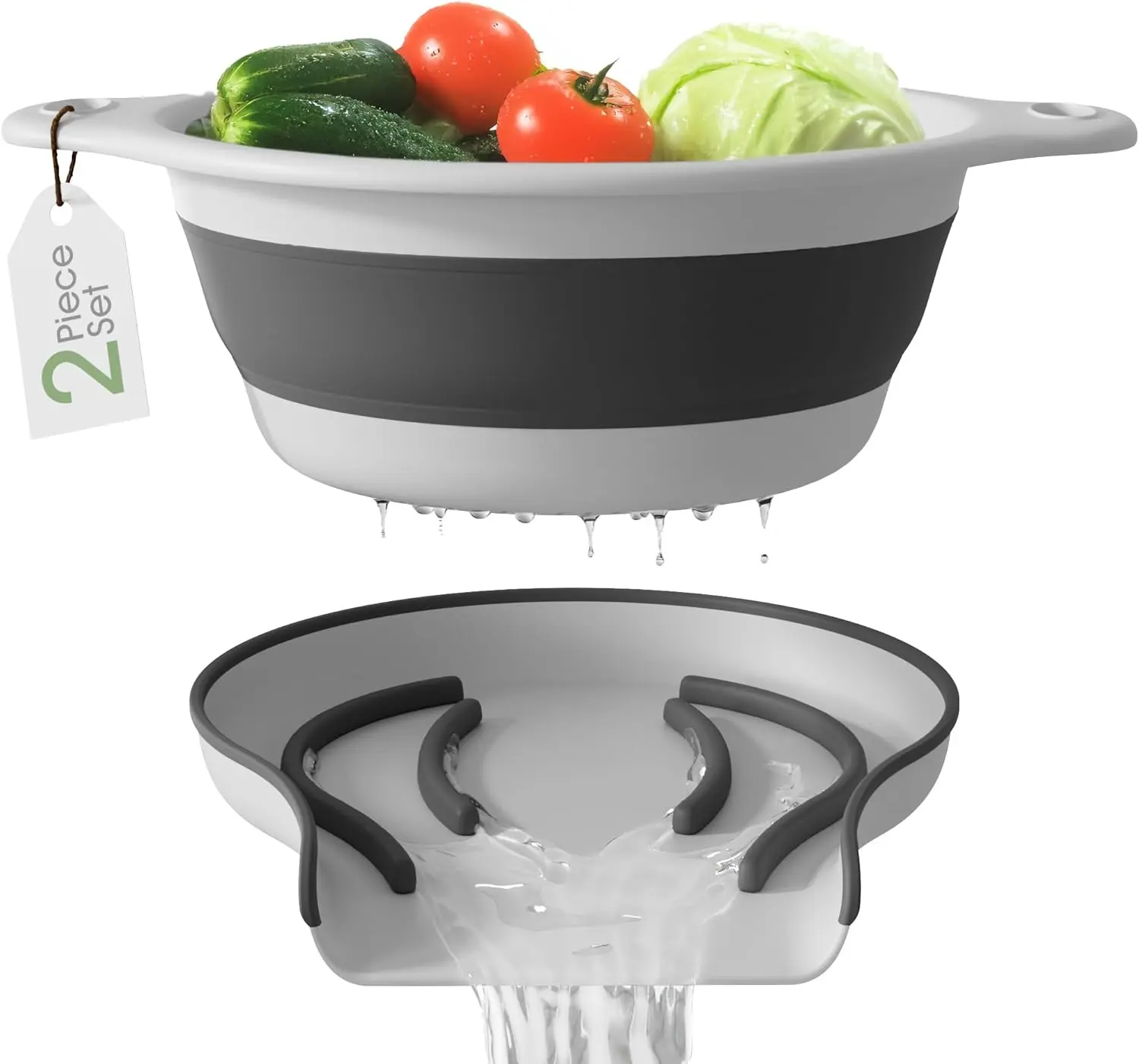 Gevoli Collapsible Colander Strainer, Includes Over-sink Countertop Draining Base (5QT) Large Kitchen Drainer for Vegetables Fruit and Pasta, Round Foldable Draining Basket, Easy Storage