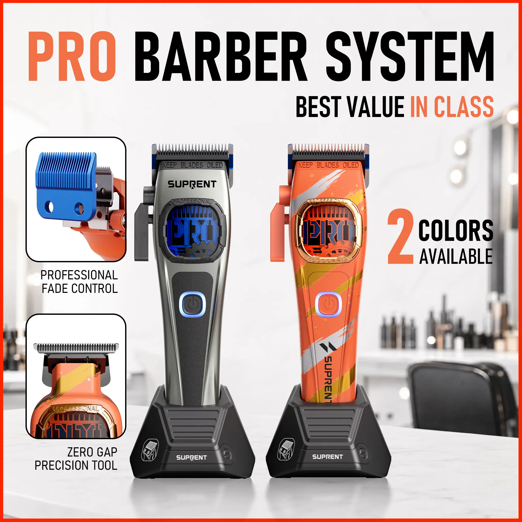 Suprent Barber Clipper-8500 RPM Motor Thermally Stable Ceramic Blade- Cordless Hair Trimmer Set for Barbers with Charging Base - Premium Hair Clipper Kit - Gift for Men summerwins