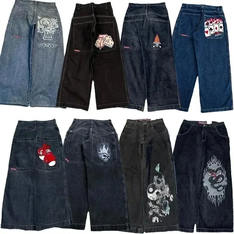 Men's Loose Jeans Vintage Print Hip Hop Gothic Style Street Style Men's Casual Pants