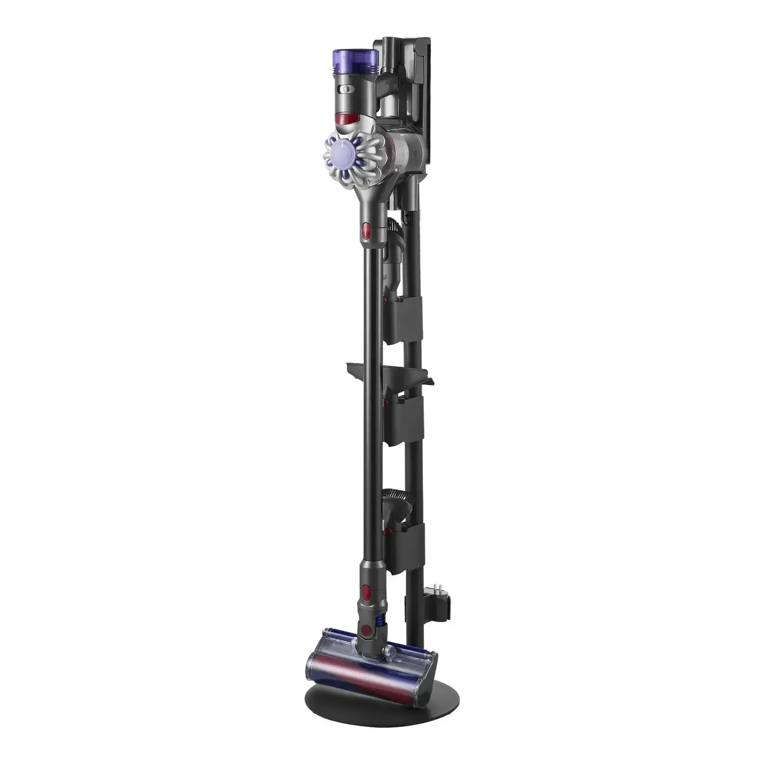 Vacuum Stand for Dyson(ONLY STAND), Storage Holder Compatible with V7 V8 V10 V11 V12 V15 Vacuum Cleaners & Accessories, Heavy-Duty Carbon Steel Freestanding Vacuum Dock with 3 Clips Holds Up to 6 Attachments, No Drill Wall Storage Organizer