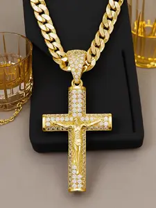 1 pieceHolylegend 14k Real Gold-Plated Cuban Chain Pendant, Figaro, Miami Cross with Jesus Christ Crucifix,24 inches Long and 6mm Wide,Handcrafted Polishing and Multiple Electroplating Daily Wear Necklace