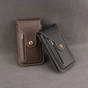 New PU leather Mobile Phone Waist Bag with Belt Leather Multifunctional Solid Dual Pocket for Men's Outdoor Construction Site Use phone case for iphone 14 15 16 pro max plus Sumsung Sunglasses Case Card bag