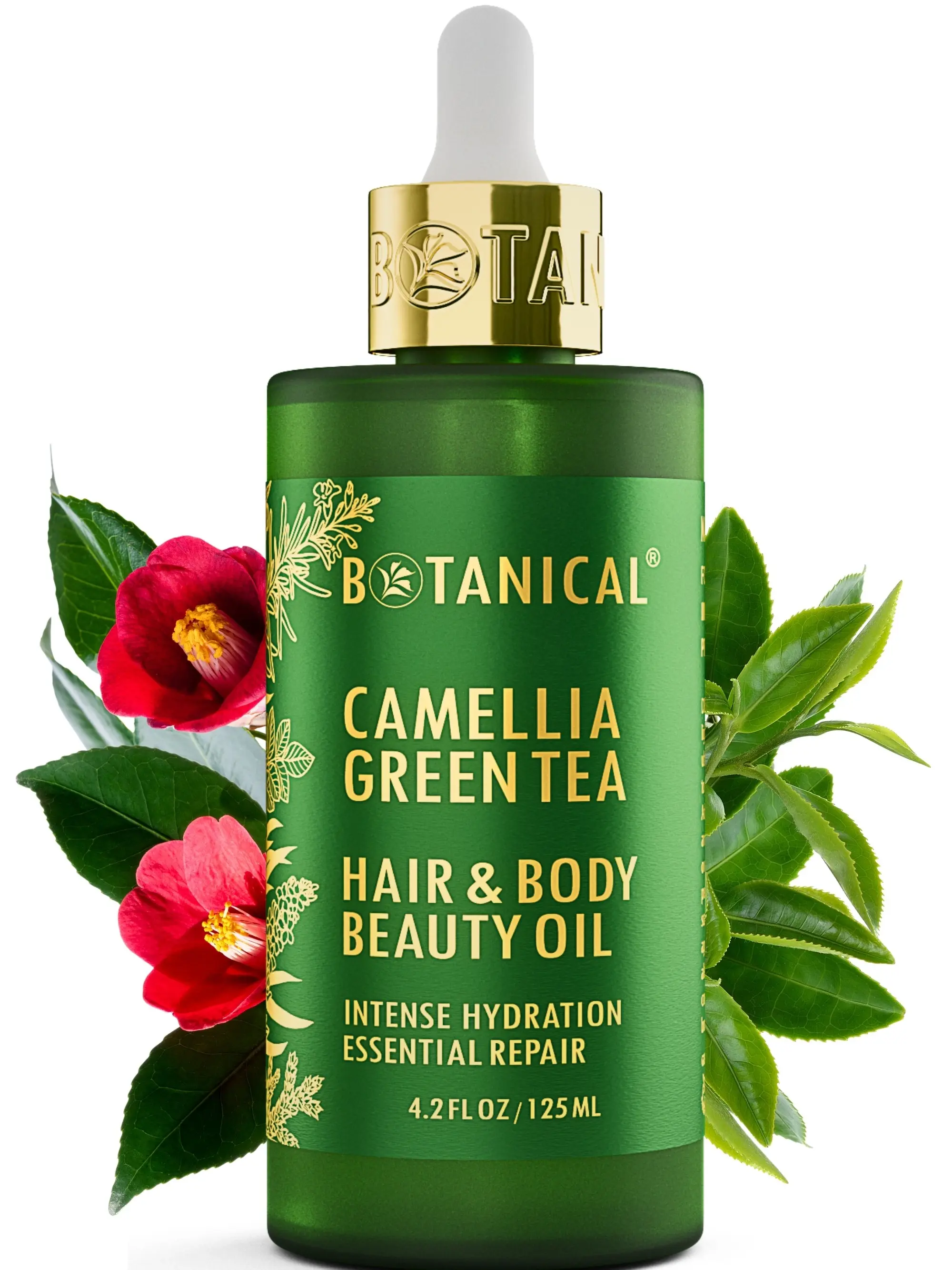Botanical Green Lab Nourishing Beauty Oil Intense Hydration for Body & Hair Essential Repair Camellia & Green Tea Organic, Pure, Natural Skincare (4.2 fl oz / 125 ml)