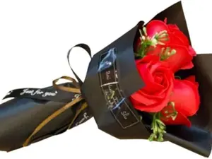 3 Heads Red Artificial Rose Bouquet Soap Flower Petals Valentine Day Gifts for Women, Best Friend & Girlfriend, Birthday, Christmas Valentine's Day from Daughter Husband, Artificial Flowers Home Décor