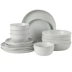Gibson Elite Menlo Park 16-Piece Pottery Clay Stoneware Dinnerware Set –  Reactive Glaze, Embossed Plates and Bowls W/ Pasta Bowl, Service for 4 – Microwave & Dishwasher Safe