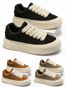 Retro Canvas Platform Casual Shoes, Versatile Light-Colored Laces, Stylish Daily Wear Unisex Street Sneakers, Minimalist Design for Diverse Outfits