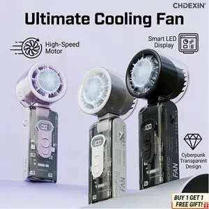 2-Second Cooling 100-Speed Handheld Cooling Fan Foldable LED Digital Display Turbo Fan| Transparent Mecha Style