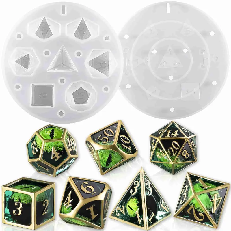 LET'S RESIN Upgraded Epoxy Resin Dice Molds - 7-Cavity Polyhedral Sets with Glossy Smooth Surface, Chrome Interior, Clean & Straight Edges, Easy to Clean and De-Mold for Crafts, DIY Enthusiasts, Tabletop Game Office Supplies