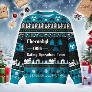 [HOT UGLY] Christmas Holiday Ugly Sweater 2025 Chernobyl 1986 Safety Operations Team Funny Winter Sweater for Adults Retro Nuclear Theme Knit Graphic Pullover Apparel