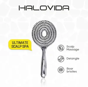HALOVIDA Hollow Round Bristle Brush - Anti-Static Massage Brush for Enhanced Volume & Scalp Care,Pain-Free,Reduces Heat Damage, Ideal for Quick Drying and Voluminous Styling,Detangling Hairbrush Glossing Detangler,Pure,Boar bristle brush