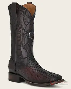 CUADRA CU746 BOOT PYTHON LISBOA CHERRY/GUINDA EMBROIDERED & LASER & WOVEN SQUARE TOE CU746