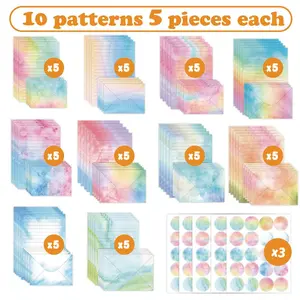 160 Packs Stationery Paper Set (50 Double Sided Stationery Writing Papers 50 Matching Envelopes) 60 Round Dot Sticker, 10 Design(Watercolor,5.5 x 8.25 Inch) summervibes