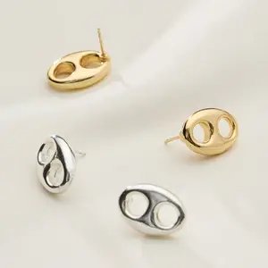 Gold Dipped Oval Cutout Studs - 18K Gold Dipped
