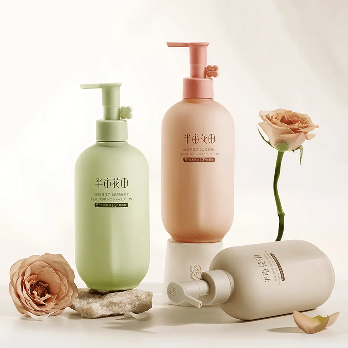 LITTLE DREAM GARDEN Moisturizing Body Lotion 8.45 fl oz/Petal Fragrance Shower Gel 16.9 fl, Garden Jasmine/Rose/Sakura/Camellia, Niacinamide Brightening Lotion – 72H Hydration, 12H Fragrance