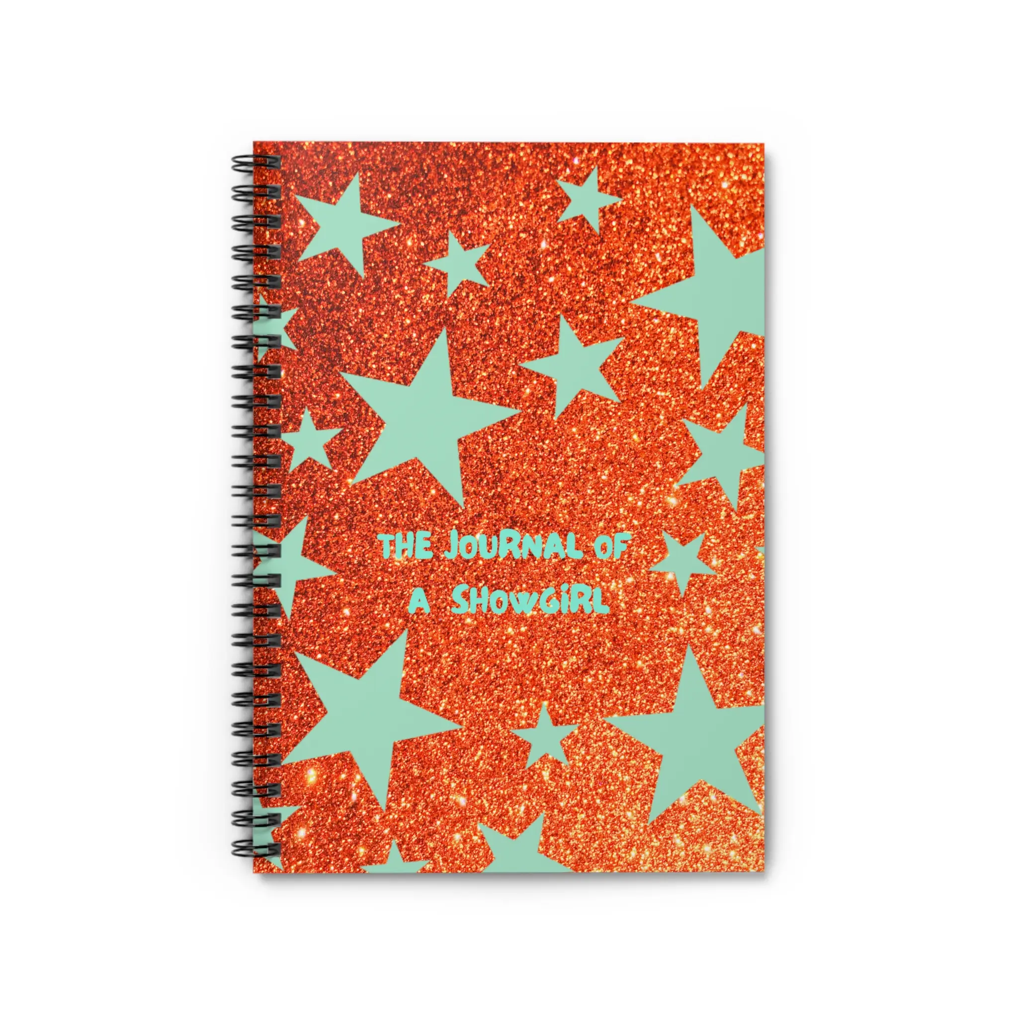 6x8 in Spiral-Bound Orange Glitter Background Notebook with Stars, Vanity Showgirls' Cabaret-Inspired Glam Journal Gift, Cute Journaling Supplies (Office Stationery)
