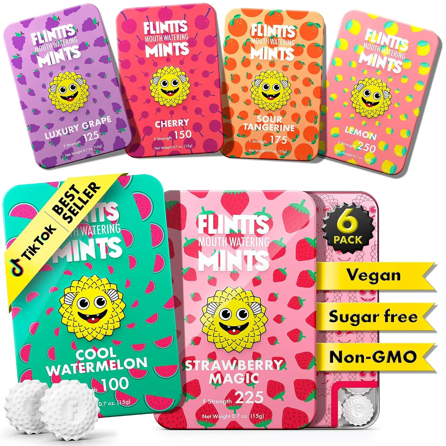 Flintts Mints Fruit Troop Dry Mouth Relief Mints | Variety Pack Mouthwatering Sparkle Effect | Vegan Oral Care Support | Pocket Travel Saliva Substitute Alternative | Sugar-Free
