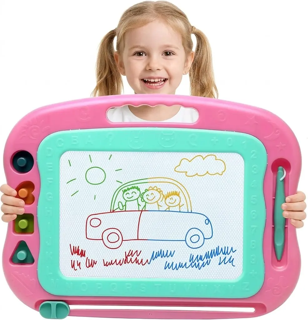 Large Pink Magnetic Drawing Board for Girls - 15.2x11.8in Large Drawing Area, Eco-Friendly ABS Plastic Easy-to-Erase Magnet Sketch Pad with Seals, No Battery Needed, Creativity-Boosting Gift for 3-7 Yrs Toddlers (Christmas/Outdoor Use)