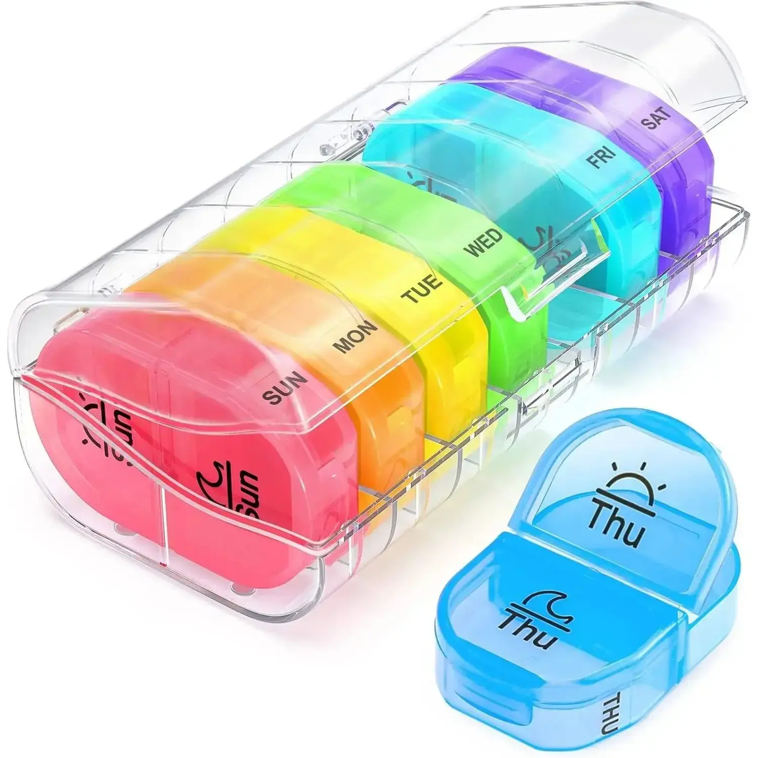 Pill Box 2 Times a Day, Weekly Pill Organizer AM PM with 7 Daily Pocket Case to Hold Vitamin, Medicine, Medication, and Supplement