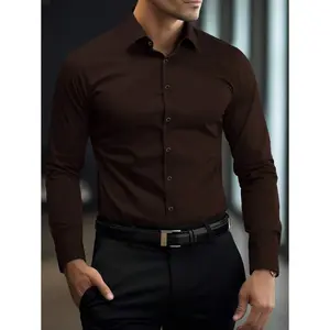 Manfinity Mode Men's Fashion Casual Business Commuting Men's Stand-Up Collar Solid Color Button Long Sleeve Shirt, Men's Formal Shirt, Men's Solid Color Shirt. Suitable For Daily Wear, Commuting To Work, Going Out, Party,