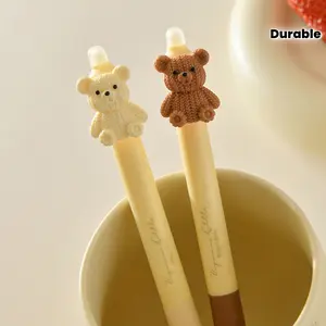 2/4pcs Fine Tip Retractable Pen with Eraser, Cute Bear Design, Smooth Writing & Correction, Durable Plastic, Hidden Function
