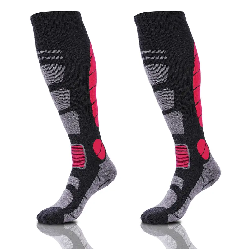 Unisex Thick Long Merino Wool Outdoor Sports Socks - Knee-High, Quick-Dry, Comfortable, Breathable, Sweat-Wicking, Colorblock, Machine Washable, Thick Loops Reduce Boot Friction, Ideal for Skiing, Hunting, Adults, Birthdays Gifts for Mother