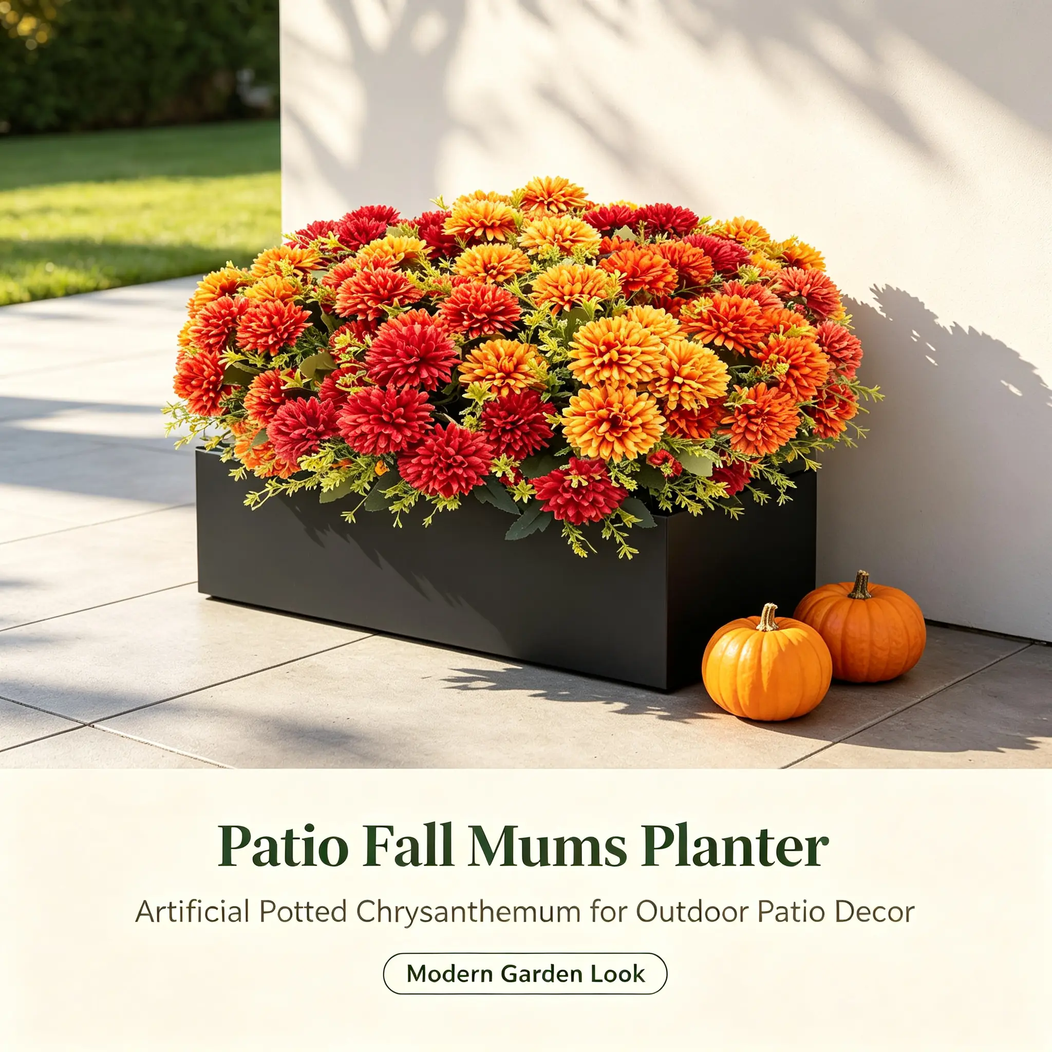 8 Pack Artificial Fall Flowers for Outdoor Decor, Realistic Faux Chrysanthemum Mums Bushes, UV Resistant Fade Resistant Autumn Flower Stems in Orange Red Burgundy Colors, Farmhouse Porch, Patio, Garden Planter Thanksgiving Decoration
