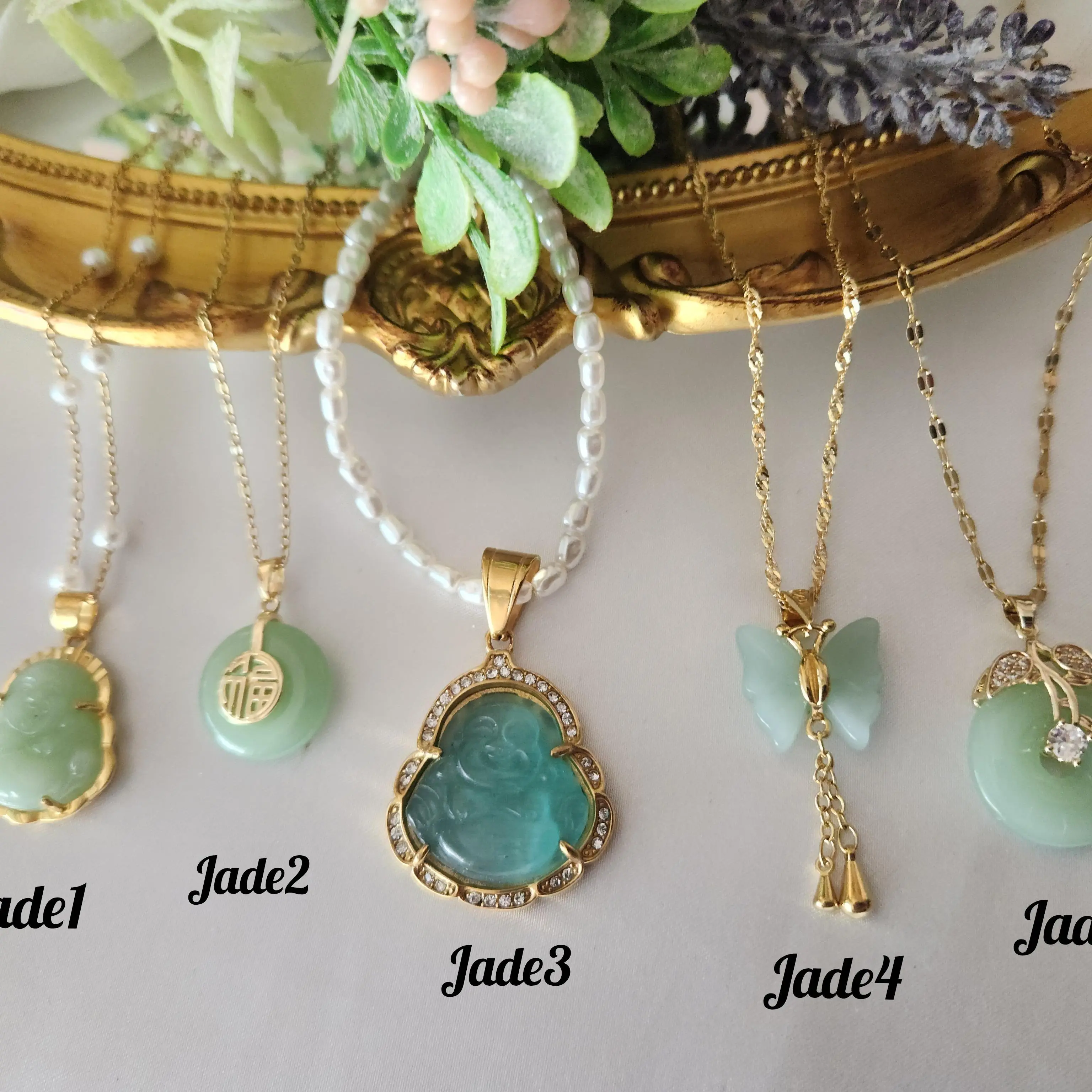 Mint Jade Accessory Necklace - 18K Gold Drop Chain Necklace with 2-in Extender, Adjustable Elegant Zen Style Fashion Jewelry for Adult Weddings