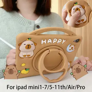 Capybara Bear Cute Cartoon Tablet Case with Handle for iPad Mini Air Pro, Anti-Drop Shockproof Slip-Resistant Eco-Friendly Silicone Cover for Kids, Tablet Accessories