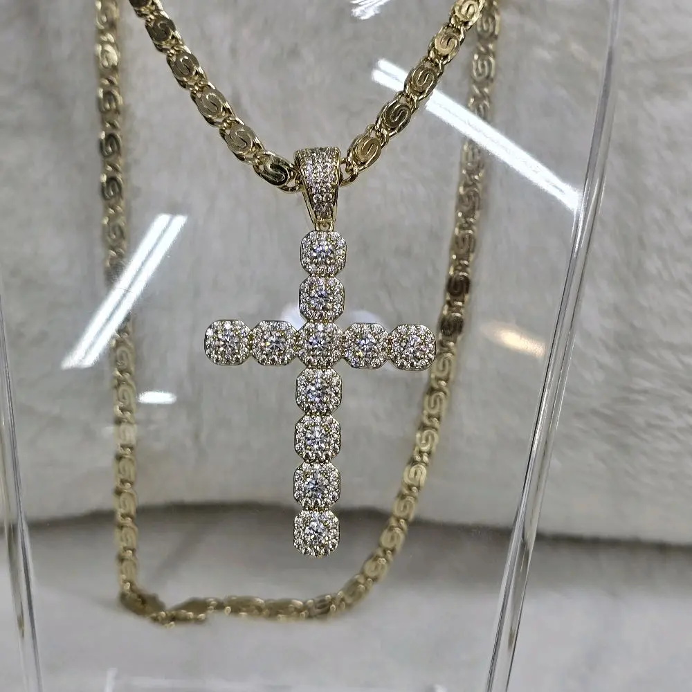 # 0063 Cadena de 22 inches con cruz adiamantada oro laminado 14k Alta Gama