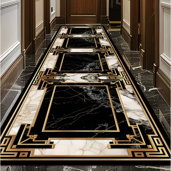 Modern Marble Pattern Runner Rug, Machine Washable Non Slip Decor Floor Mat, Durable Long Carpet for Hallway, Living Room, Bedroom, Laundry Room & Balcony, 2 Sizes 1.65’×8.25’ / 1.65’×11.55’