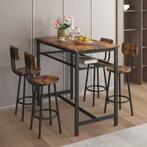 5 Piece Kitchen Counter Height Table Set Bar Table with 4 Stools Modern Dining Set for Small Space Breakfast Nook Adjustable Stools Compact Furniture Set Easy Assembly Casual Dining