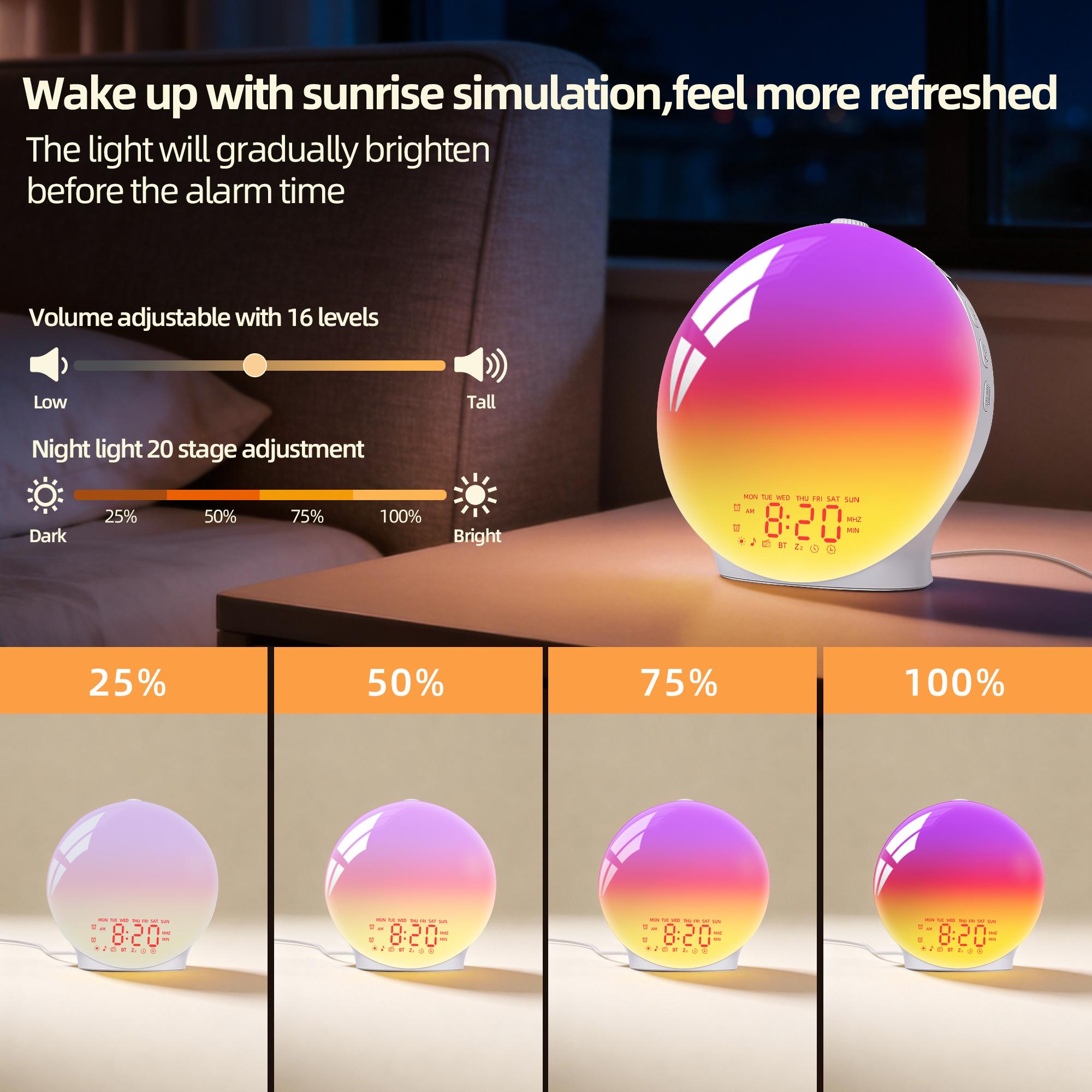 LEIKE 6.9" Sunrise Alarm Clock with White Noise Sound Machine, RGB Night Light, Dual Alarm, Sleep Timer, Bluetooth Bedside Lamp for Bedroom