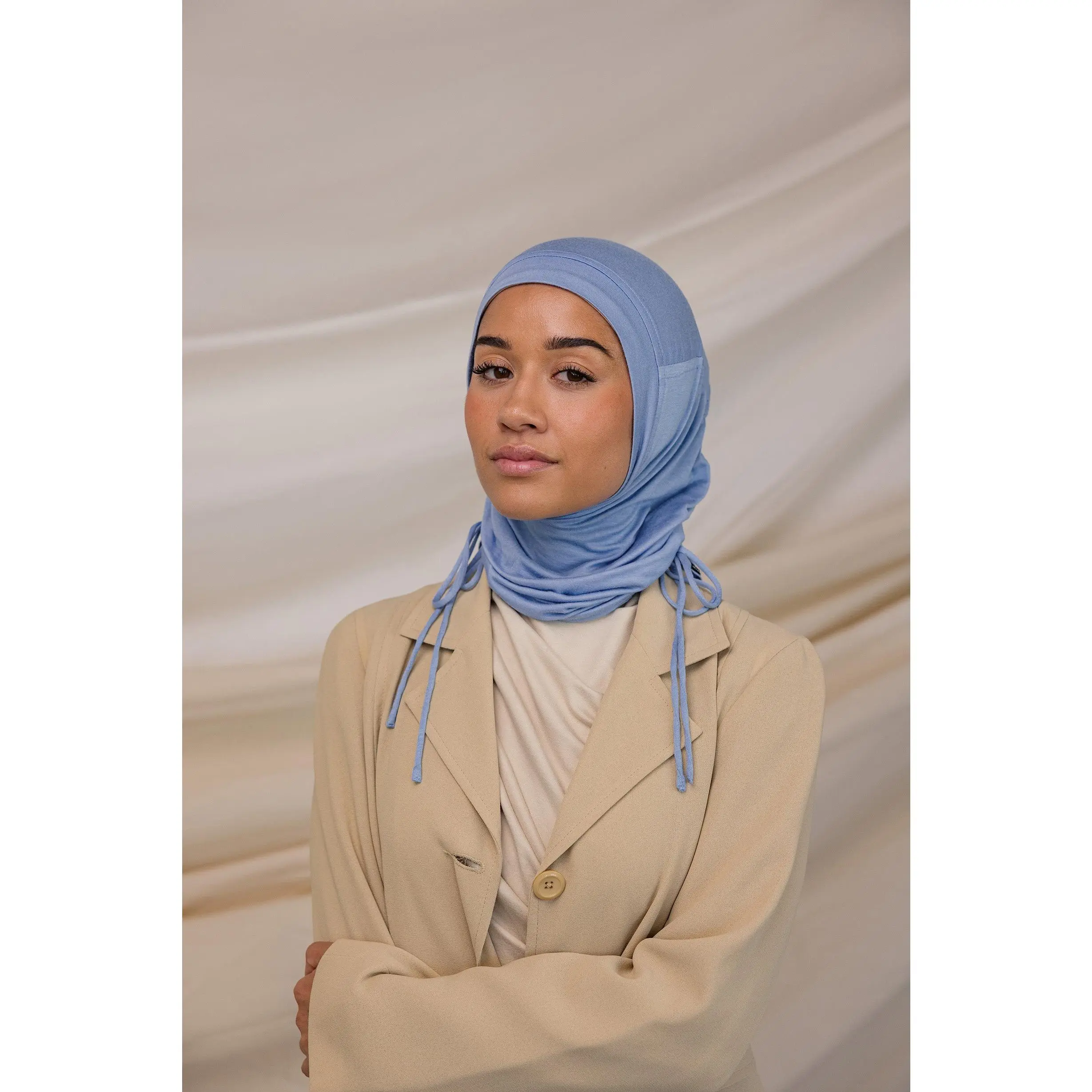 Women's Lightweight Ruching Instant Hijab - Wild Blue, Soft Breathable Textured Head Scarf, Wrinkle-Resistant, 4-Way Stretch, Onesize, Elastane, Adults, Modal, All Seasons, Casual, Hand Wash Only, Ruching Detail