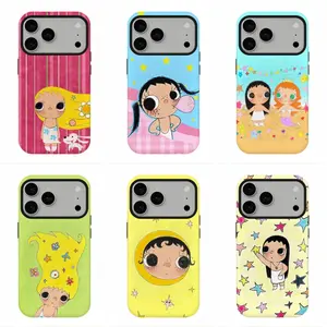 Summer Pop Art Big‑Eyed Doll Phone Case, Colorful Star Cartoon Tough Cover, Compatible for iPhone 17-11 and for Samsung S26-S21, Retro Kidcore Aesthetic Protective Case, Perfect Holiday Gift/Birthday Gift for family and friends