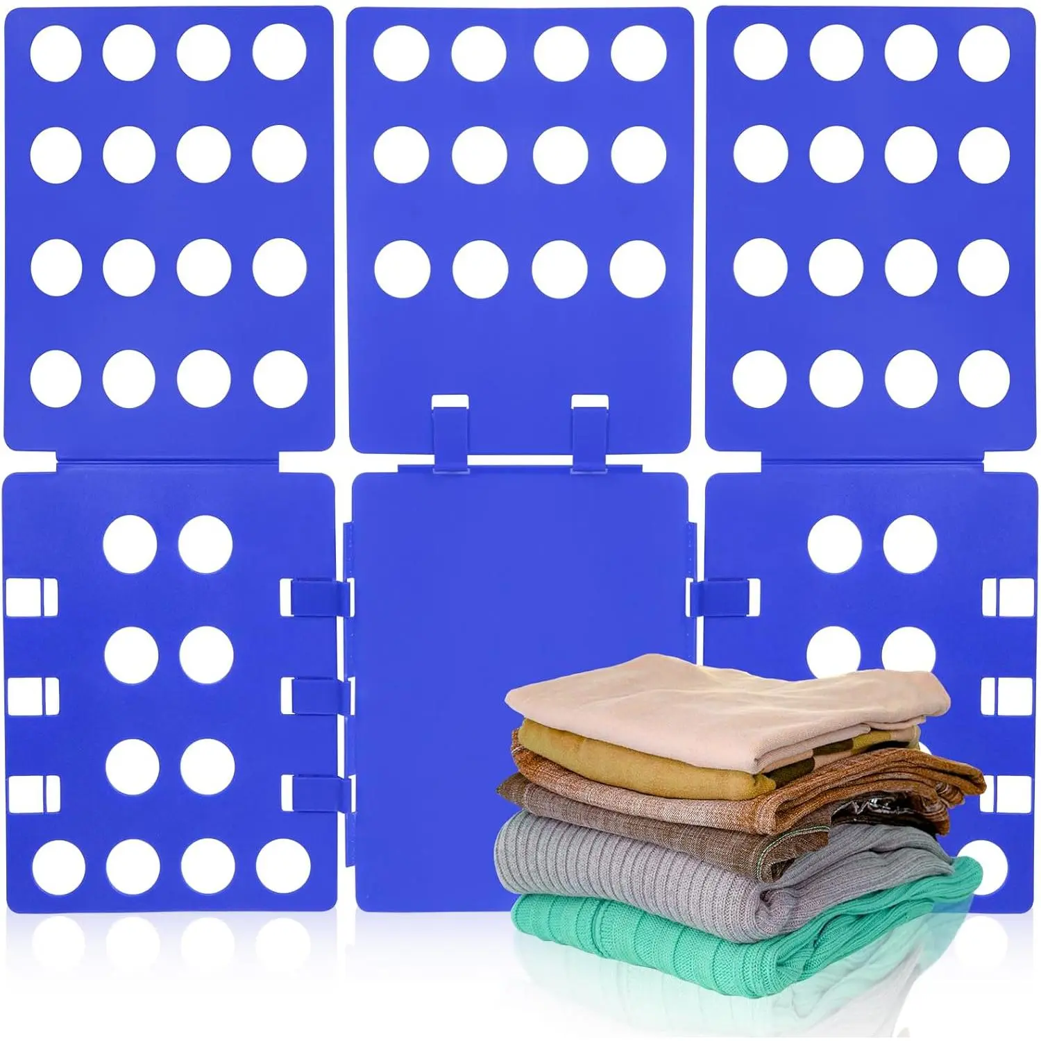 T Shirt Folder T Shirt Folding Board T Shirt Clothes Folder Laundry Organizer Durable Tool Plastic Easy and  Folding Board for   and Adult Plastic Folding Helper Blue