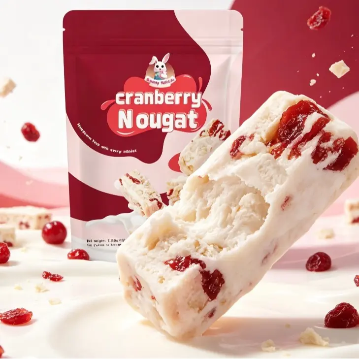 1packCranberry Nougat, Chewy Milk Nougat Candy with Dried Cranberries, Asian Sweet Snack, Portable Treats for Party, Travel & Office