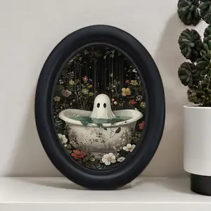 Vintage Halloween Ghost Wall Art Decor, Handmade Oval Wooden Decoration, 5.25x4.16 Inch, Perfect for Christmas & Thanksgiving, Decoration Items