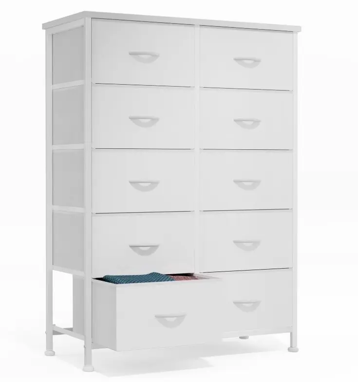 10-Drawer Fabric Dresser Storage Chest for Bedroom, Closet, Entryway, Storage Furniture for Adults, White