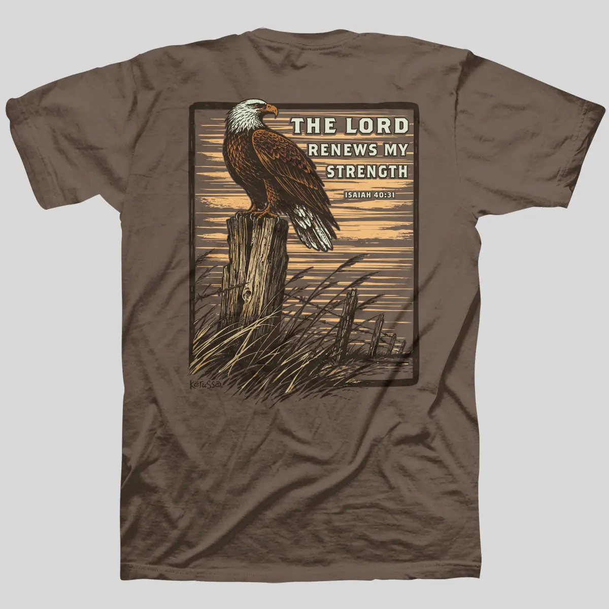 Kerusso Christian Men's Classic Short-Sleeve T-Shirt - Brown Savana, Casual Layer, Renewed Eagle Design, Shortsleeve, Tops, Cotton, Fabric, Menswear, Round Neck, Wings, Soft, Outdoor, Encouragement, Eagle Print, Faith-Based, Everyday Fit, Breathable