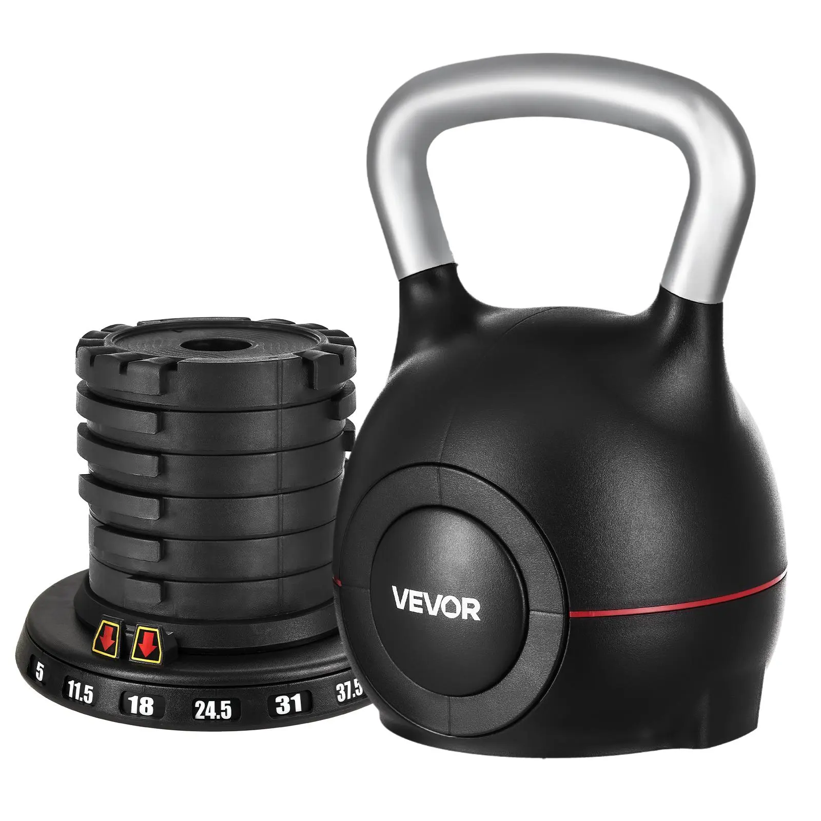 【SummerFinds】VEVOR Kettlebell, Adjustable Kettlebell with 7 Weight Levels (5, 11.5, 18, 24.5, 31, 37.5, 44 lbs), Die-Cast Aluminum and ABS Material, for Grip Strength Training, Full-body Workout & Cross-Training