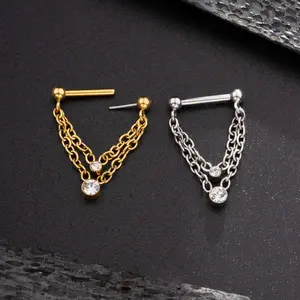 Threadless Push Pin Double Chain Style Septum Nose Ring