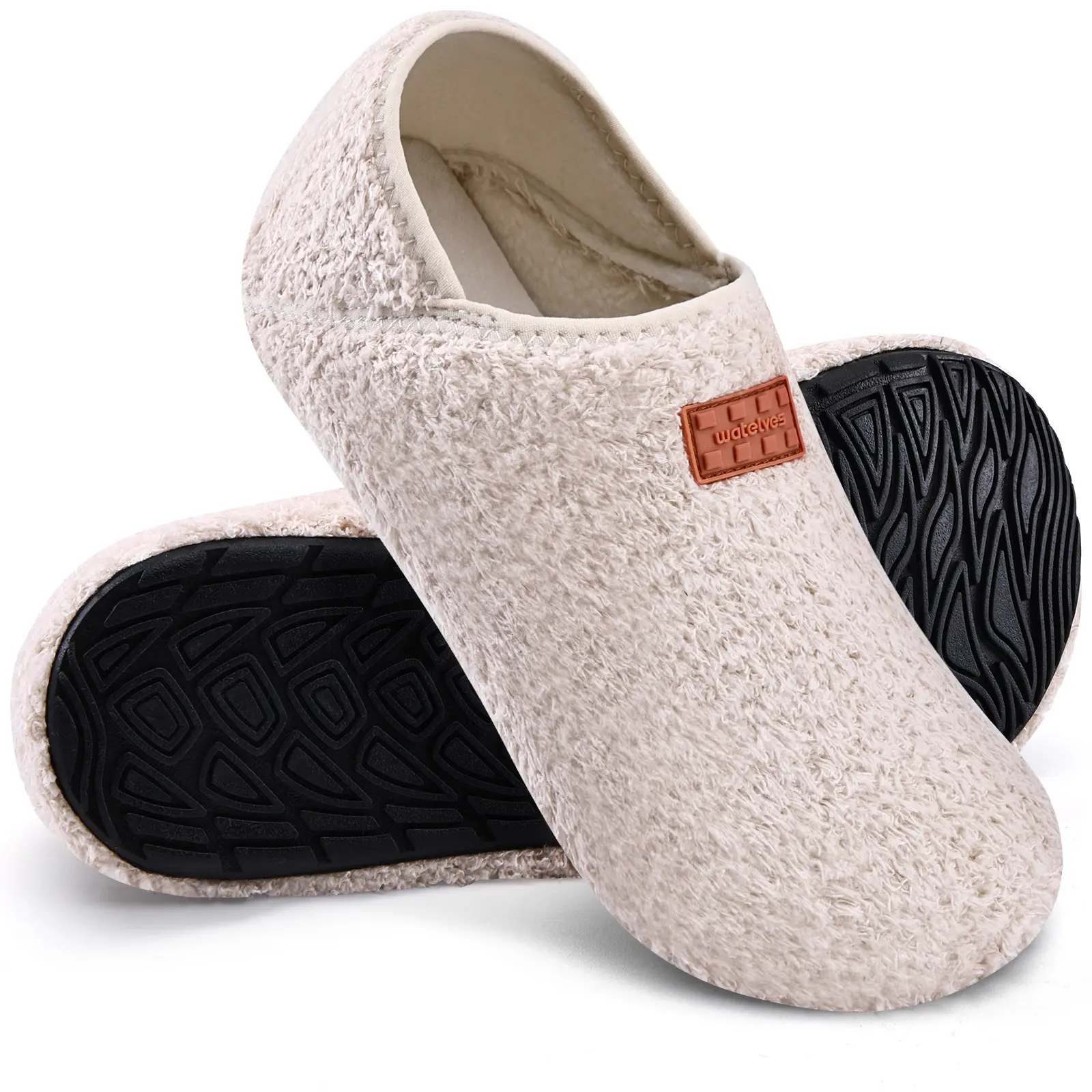 WateLves Unisex Faux Fur House Slippers, Lightweight Foldable Athletic Sock Shoes with Geometric Anti-Slip Sole for RV, Dance & Fishing, Slippers For Women, Slip On, Antislip Women's Home Slippers