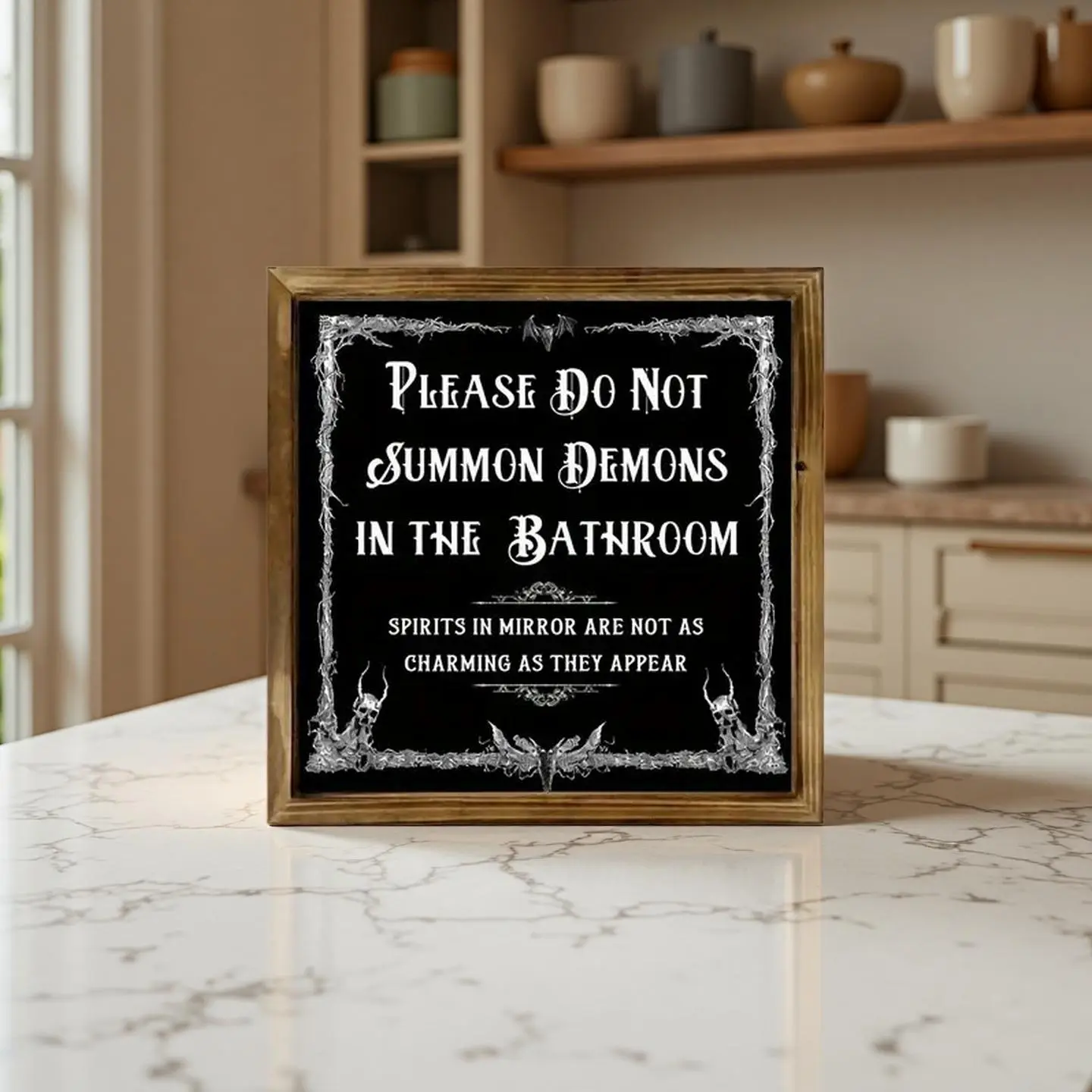 Rustic Wooden Spooky Halloween Sign, Funny Quote 'please Do Not Summon Demons', Durable, Fade-Resistant Gothic Decor, Perfect for Home & Bathroom Walls, Bathroom Decorations, Gothic Elements, Wall Decor Plaque, Bathroom Signs Decor
