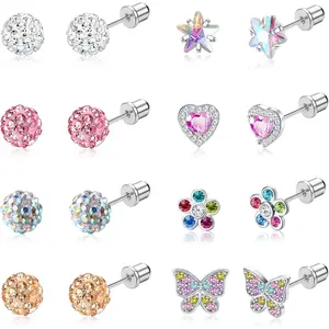 FINREZIO 8 Pairs Colorful Ball Star Heart Butterfly Shining Screw Back Earrings for Women Men Hypoallergenic Stainless Steel Stud Earrings Tragus Cartilage Piercing Jewelry Set Sparkle CZ Heart Butterfly Flower Screw on Backs Earring Studs