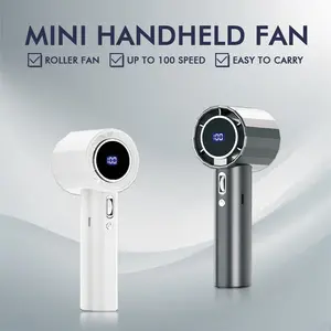 100 Gears Turbo Fan High Speed USB Charging Handheld Fan with Digital Display Strong Wind Long Battery Life Easy Carry Low Noise Portable Cooling Solution Mini Roller Fan Up to 100 Speed