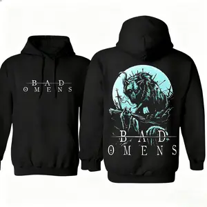 Men's Bad Omens band hoodie, a soft cotton rock music hooded sweatshirt with a striking graphic print, a unisex street style casual top suitable for music fans.