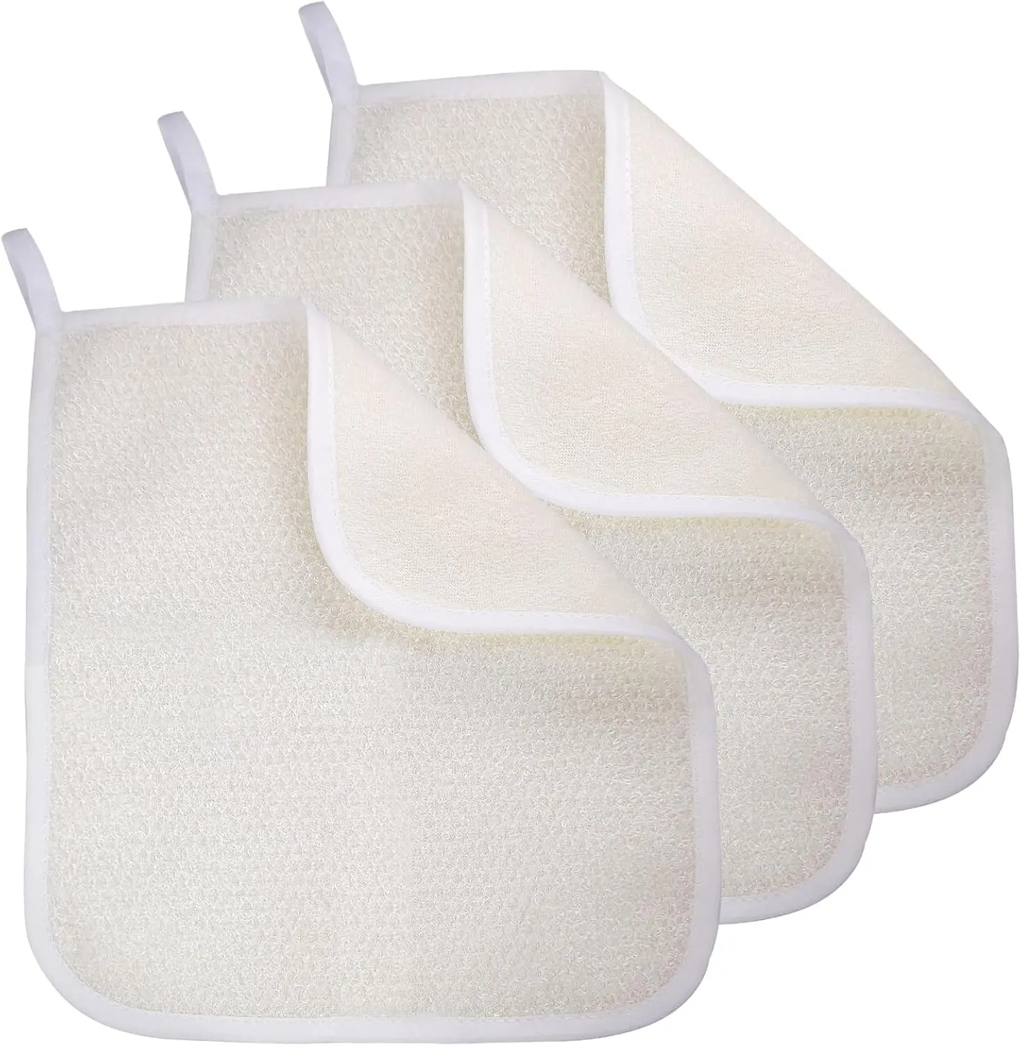 3-Pack Skin-Friendly Eco-Friendly Lightweight Bathroom Washcloths Bundle - Dual-Sided Nylon-Cotton Body Scrub Towel, Machine Washable Exfoliating Accessory with Soap Lathering, for Face & Personal Stress Relief, Exfoliating Body Care