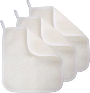 Exfoliating Washcloth 3 Pack Dual Sided Exfoliation Shower Cloth for Body and Face Scrubber Nylon Cotton Loofah Sponge Towel Rich Lather Machine Washable