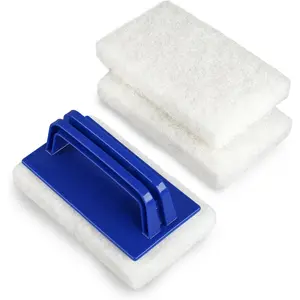 3 Pack Hand-Held Pool Scrub Brush Pool Cleaning Scrubbing Sponge Pad Bathroom Clean Scrubber Scouring for Cleaning Swimming Pools Step Corner Shower Tile Vinyl Liners Walls Sink Spas Tubs Kitchen